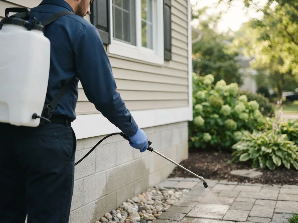 Pest control technician inspecting a home in Blair, OK